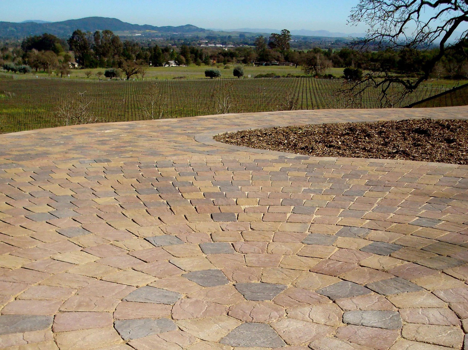 Stone paver circular feature at a winery